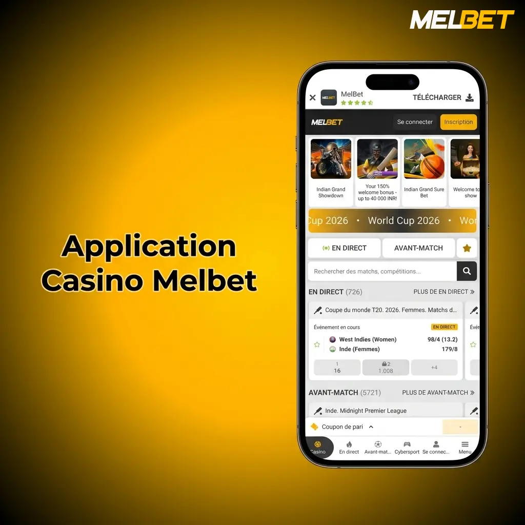 Application mobile Casino Melbet avec plus de 8000 jeux : slots, casino en direct, roulette et blackjack