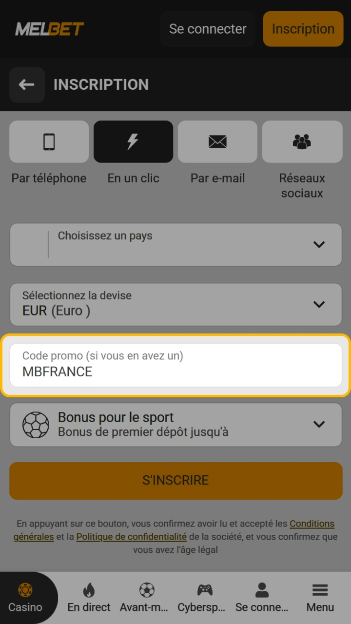 Saisissez le code promo Melbet pour obtenir le bonus de bienvenue maximal.