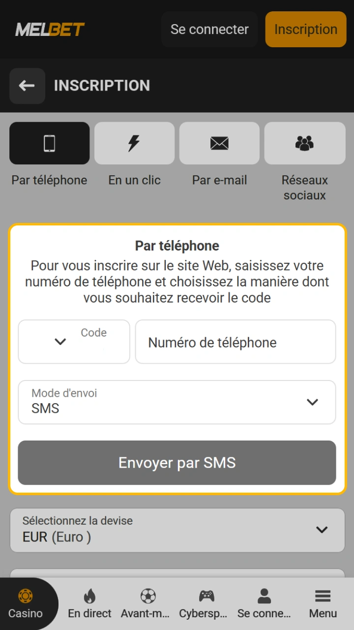 Utilisez votre numéro de téléphone pour une inscription rapide sur Melbet.