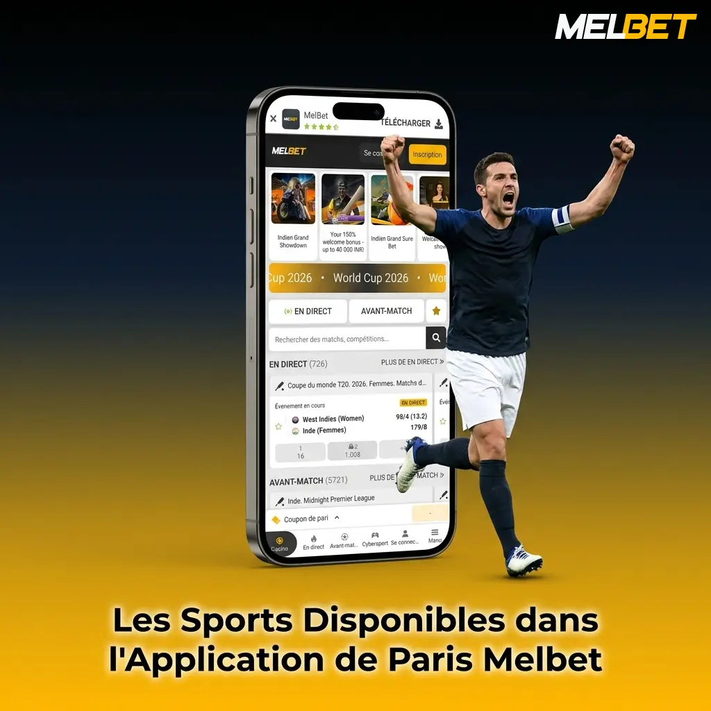 Application Melbet sports disponibles : football, tennis, basketball, rugby, cyclisme, handball, eSport et plus de 90 disciplines
